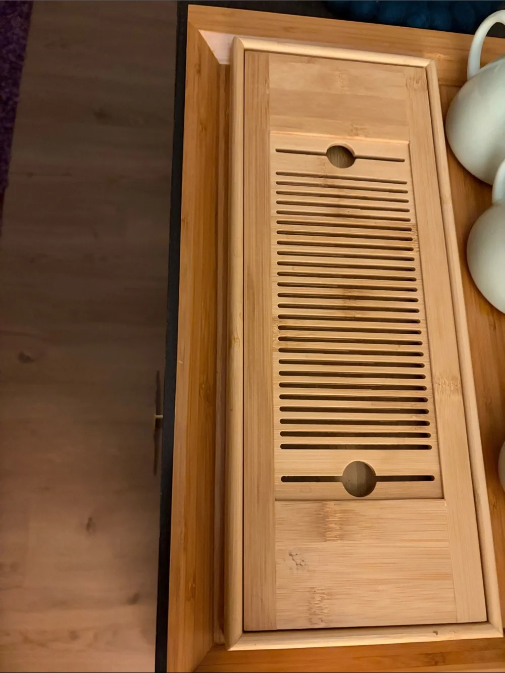 Bamboo Tea Tray with Drainage Slats - Natural Bamboo